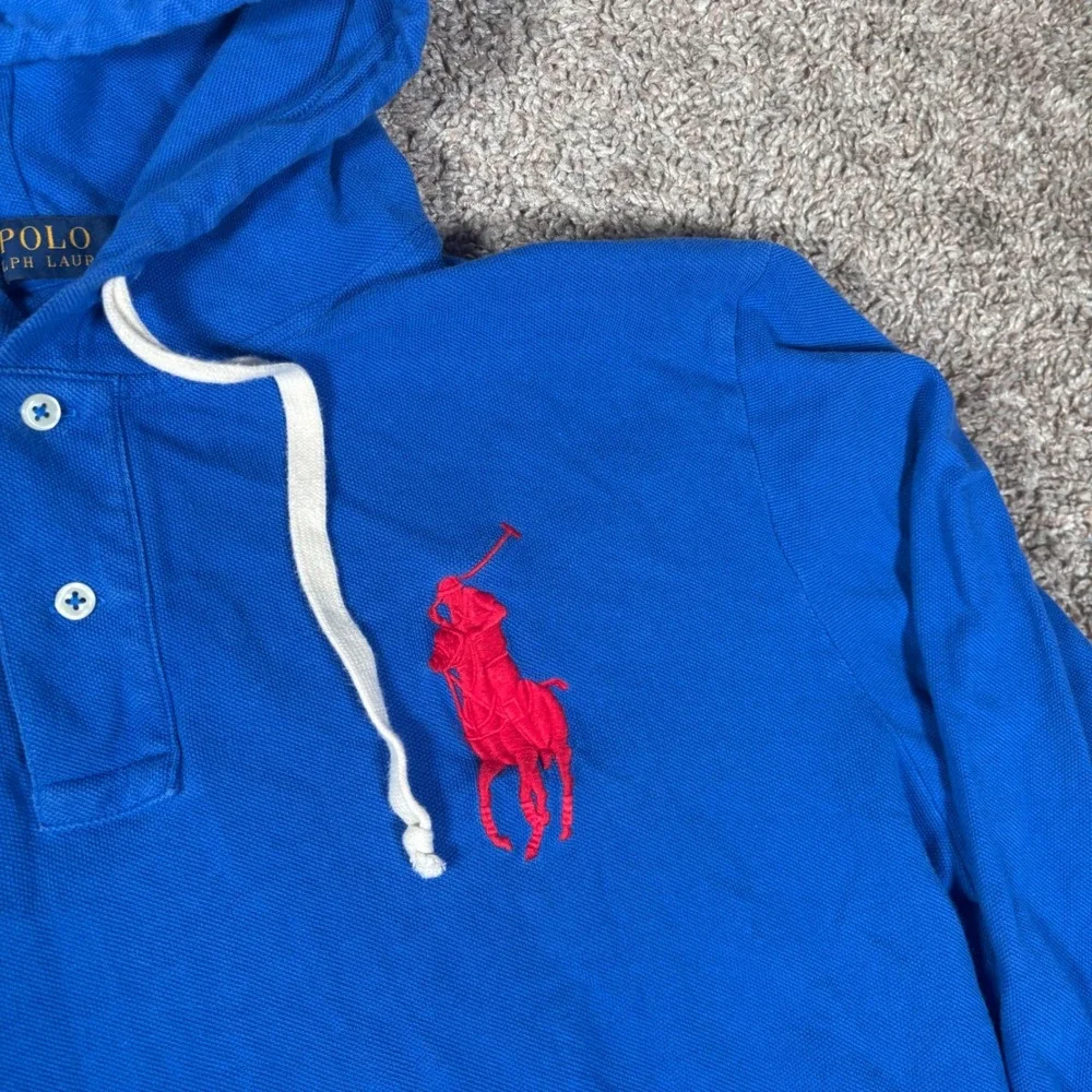 Polo Ralph Lauren Mens XL Blue Long Sleeve Big Pony Hooded‎ Henley Shirt 3 Patch